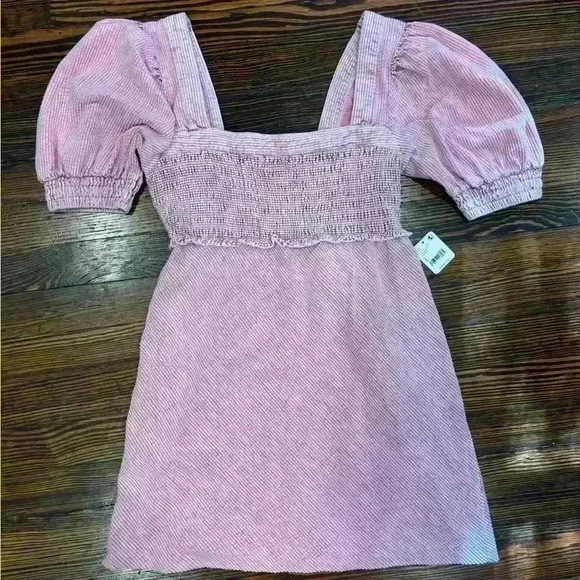 New NWT Free People Moon Flower Mini Corduroy Pink Dress Size Large - Picture 5 of 8